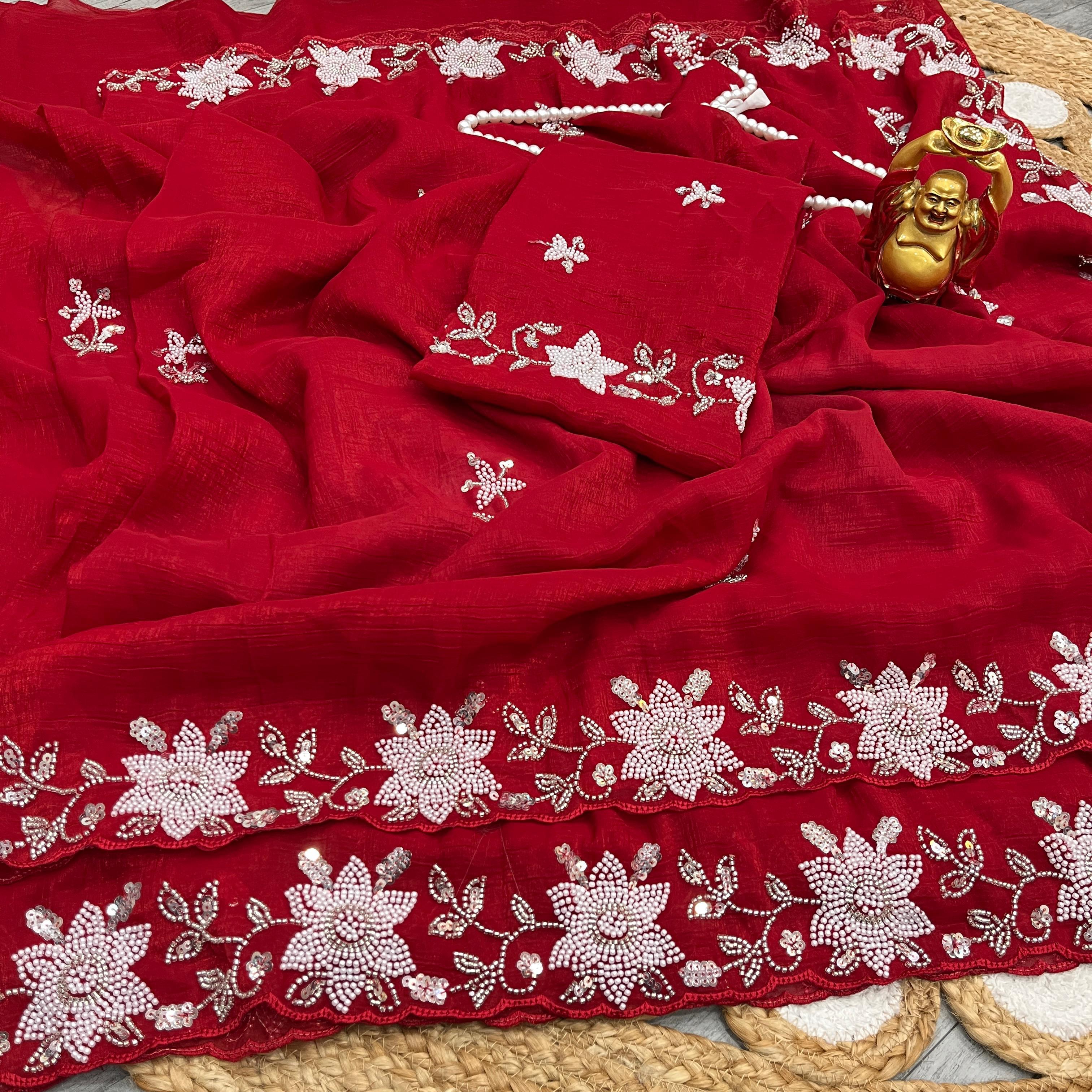 Beautiful Sugar Beeds With Sequins Saree Collection