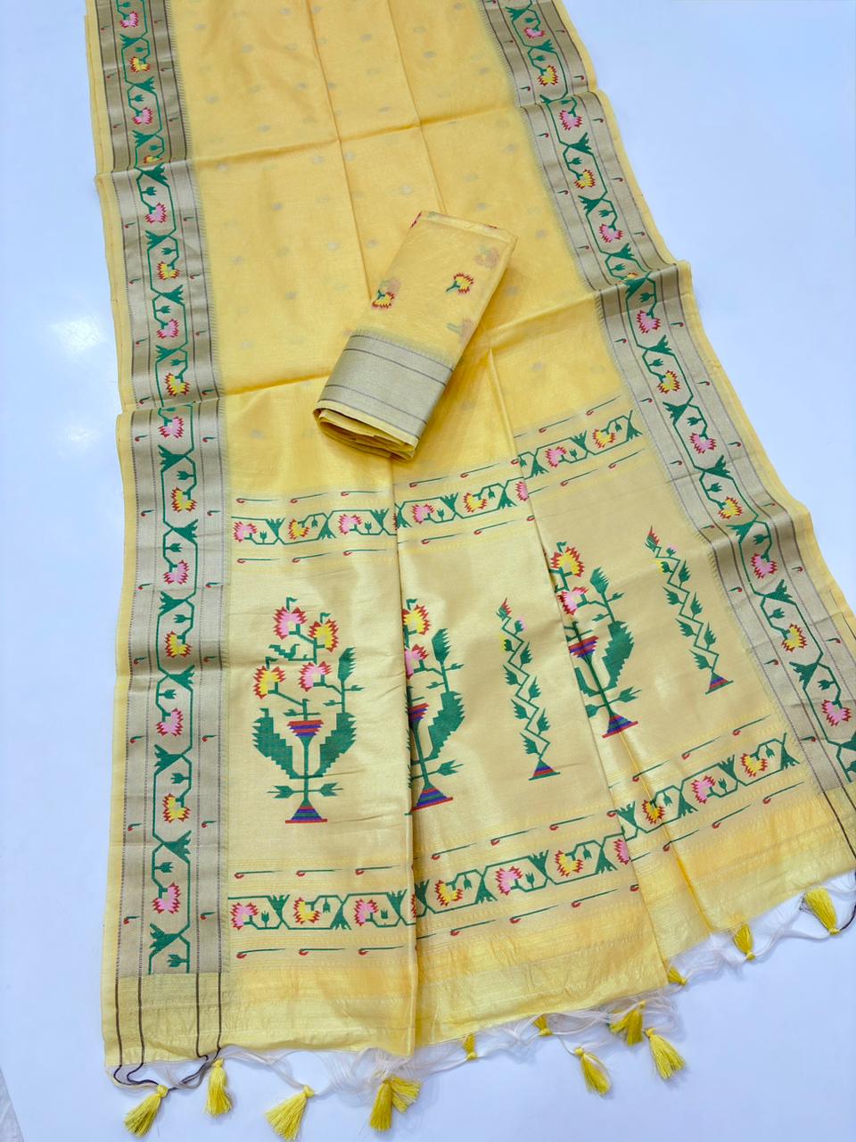 Asawali Border Soft Tussar Silk Paithani  