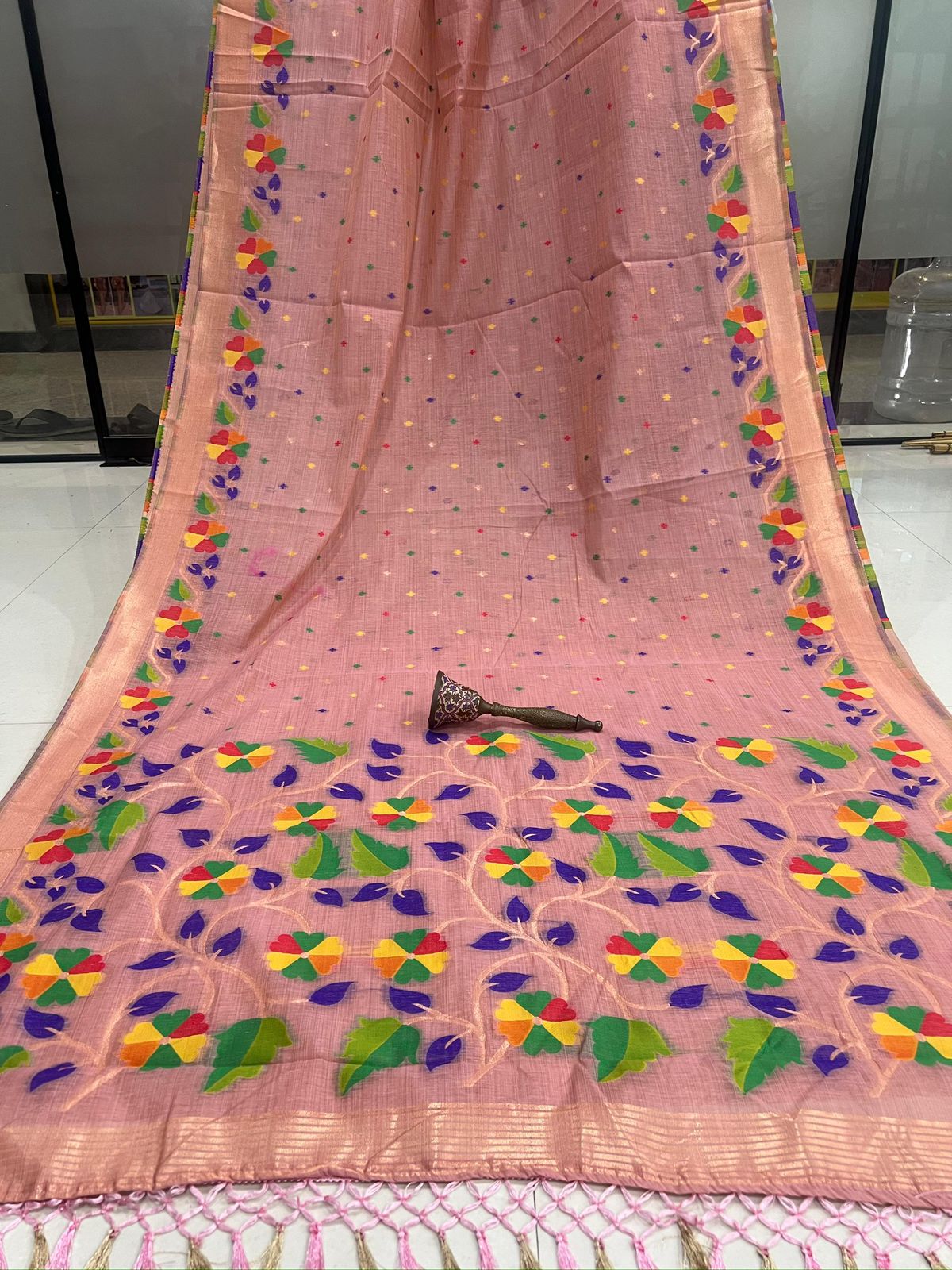 Pure Soft Muga cotton Jamdani Weaving Paithani