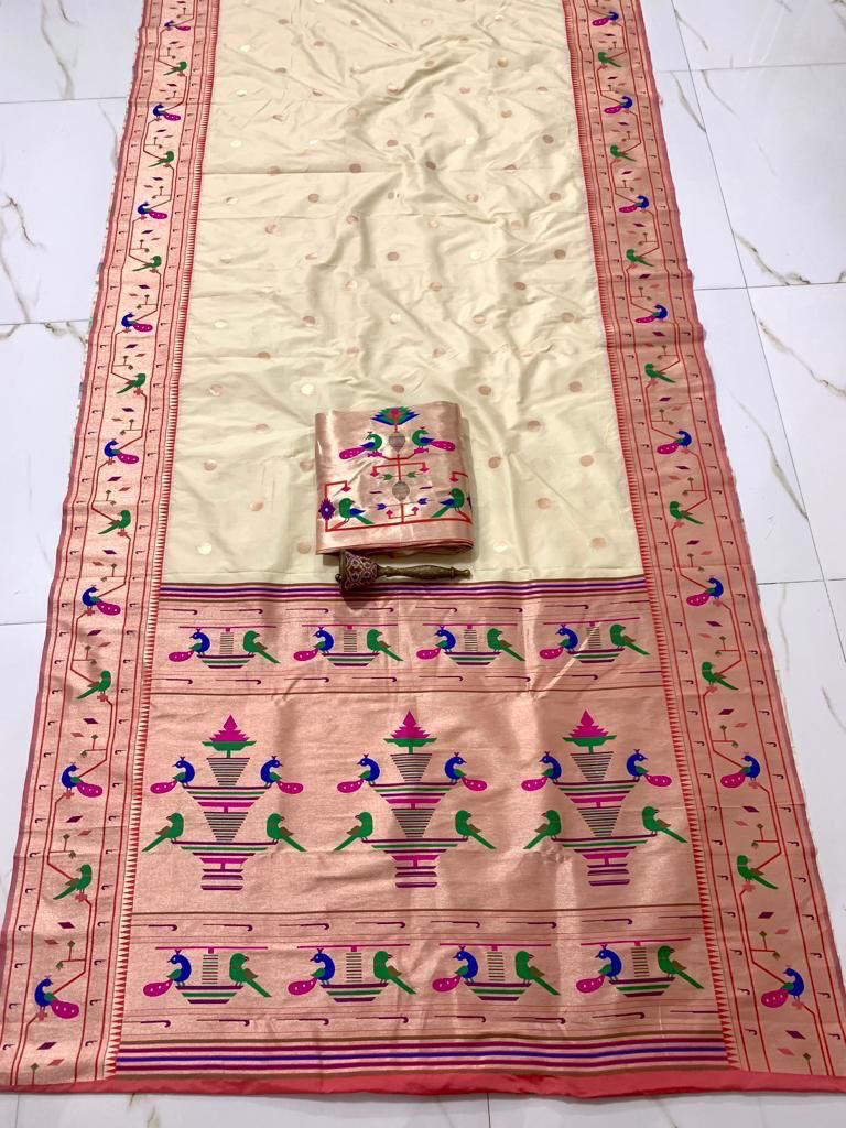 Rich Peacock Border Semi Silk Paithani Saree