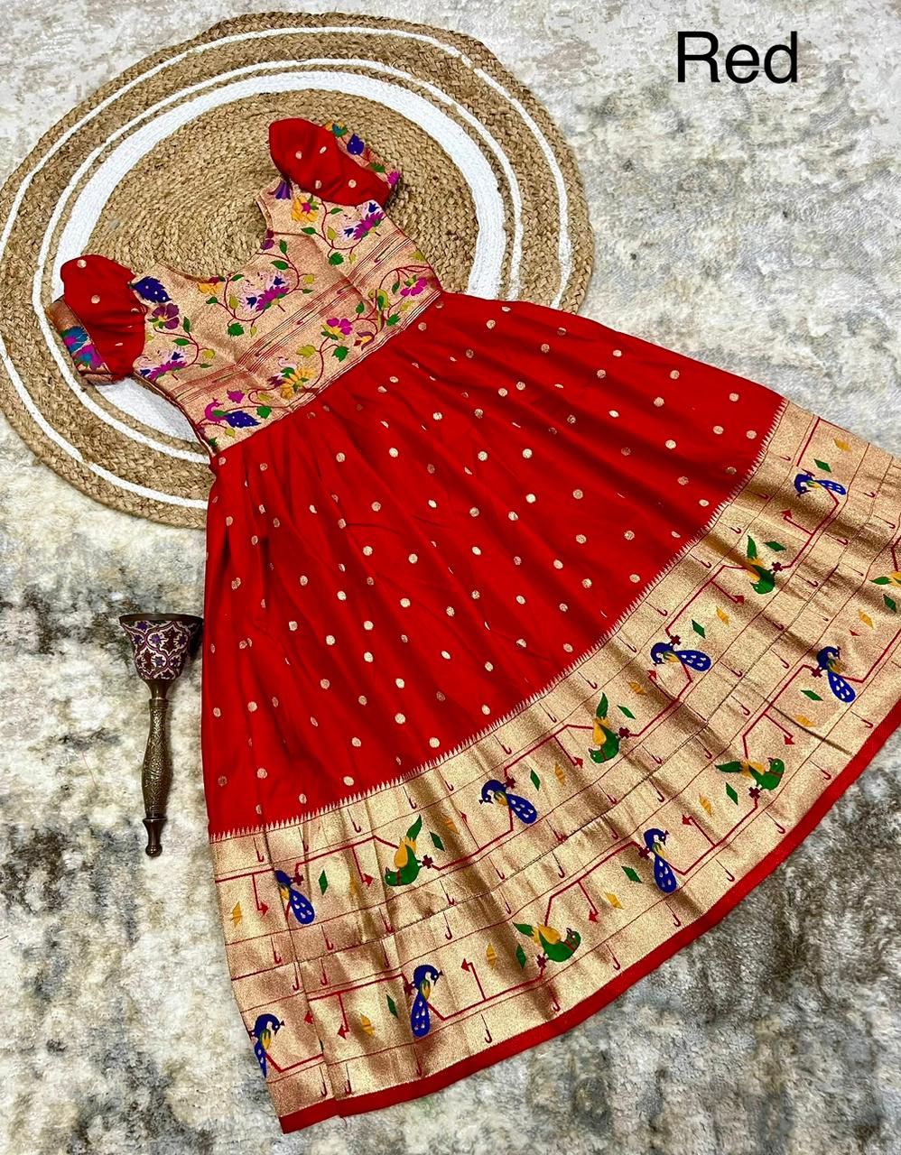 Kids Paithani Long Gown (Fully Stitched)