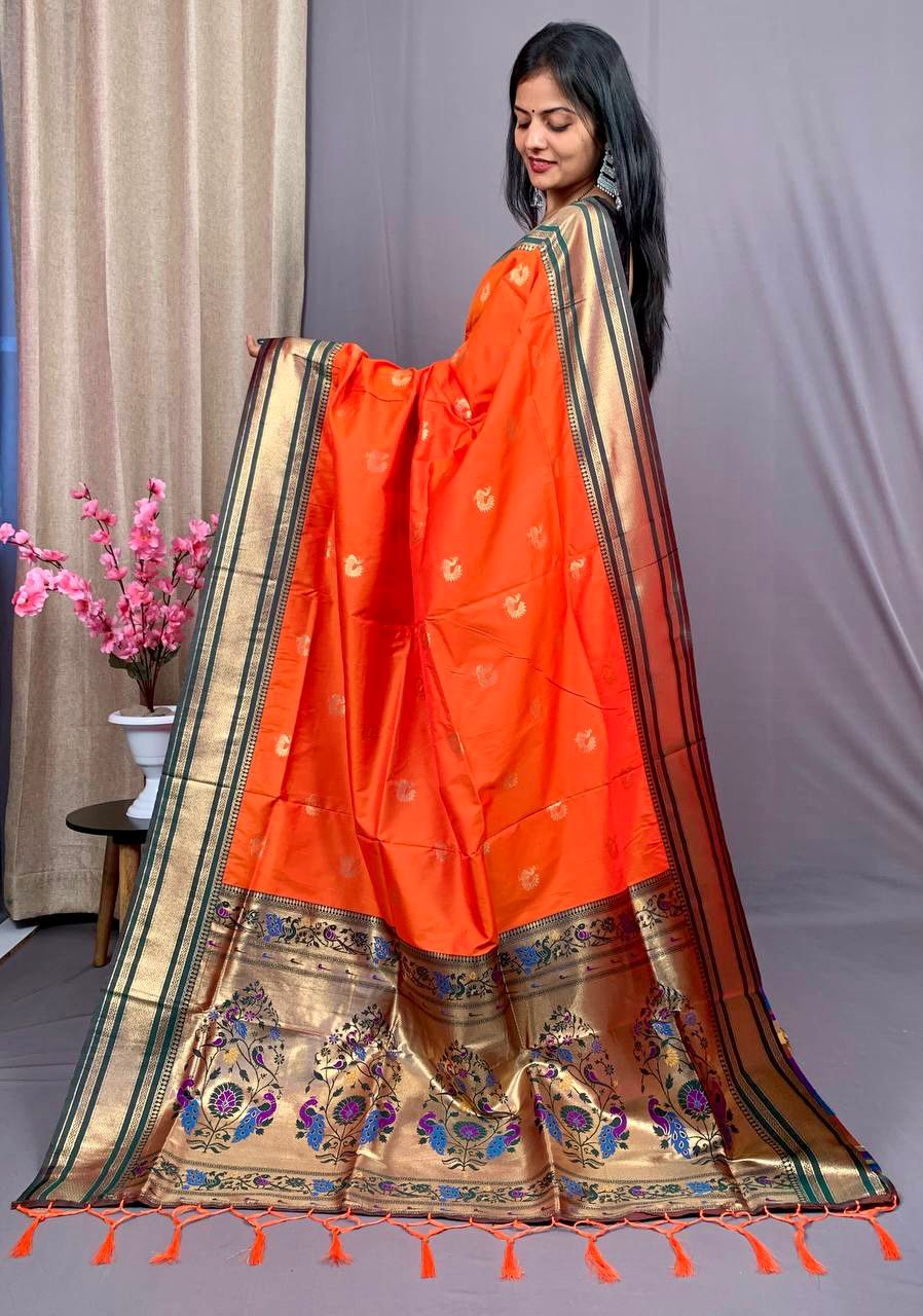 Peacock Butti Paithani Saree