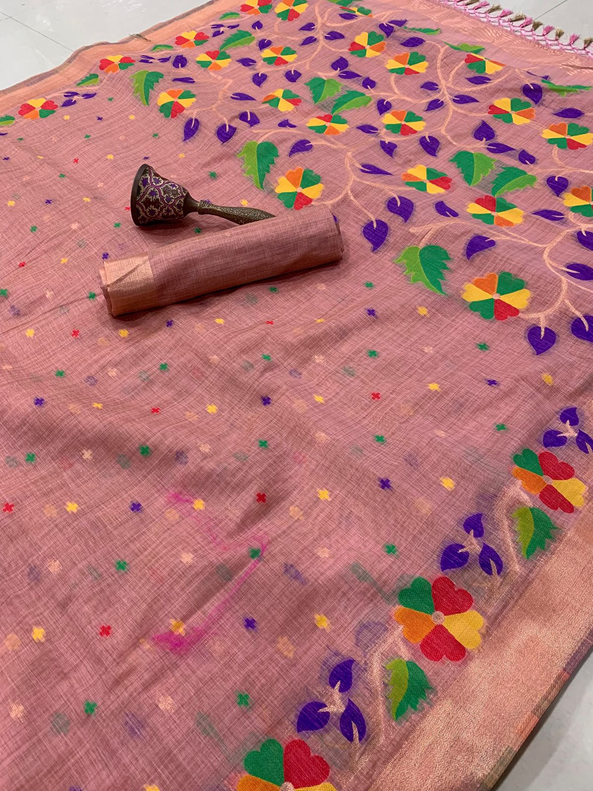 Pure Soft Muga cotton Jamdani Weaving Paithani