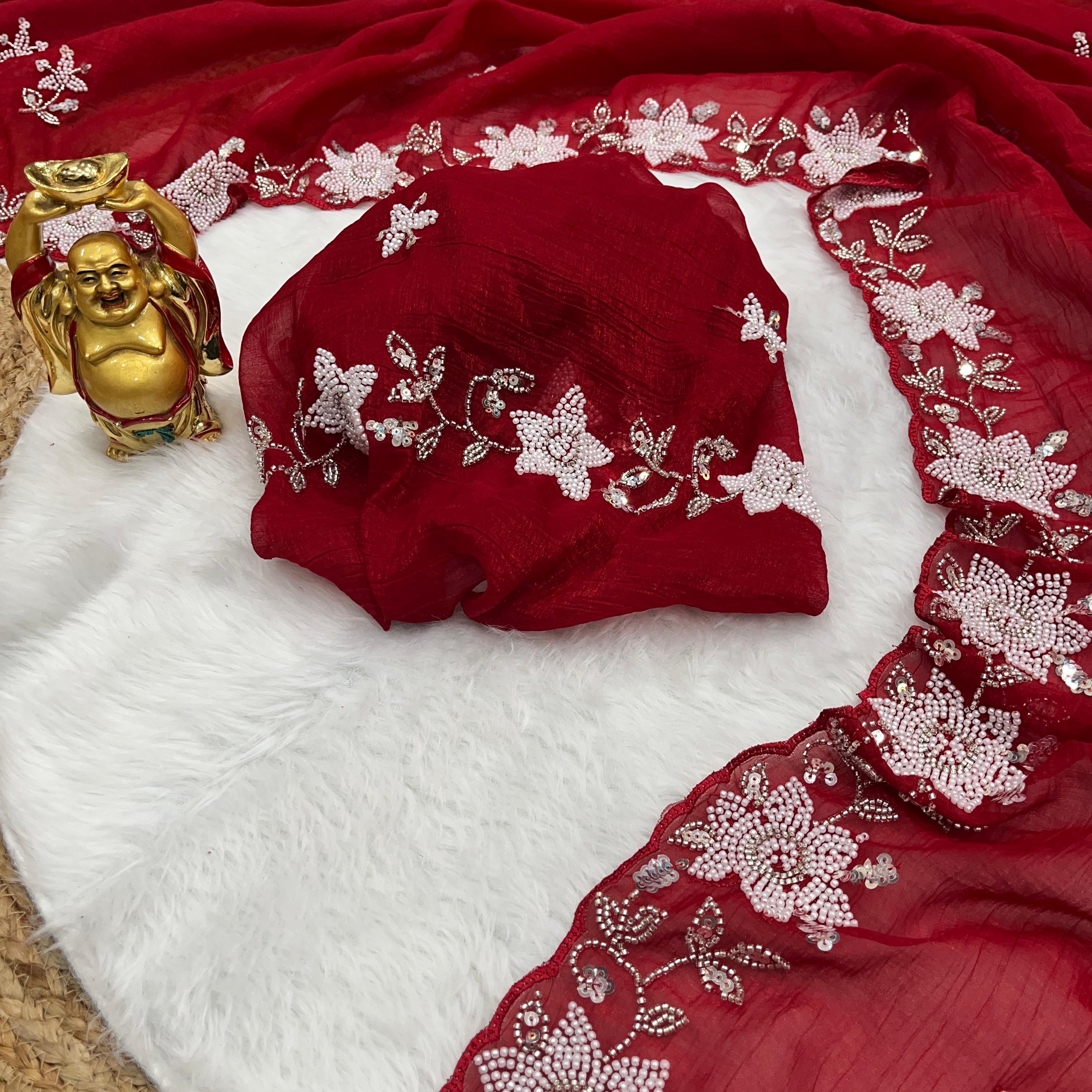 Beautiful Sugar Beeds With Sequins Saree Collection