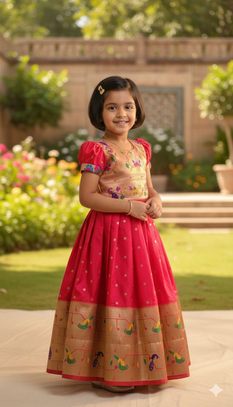 Kids Paithani Long Gown (Fully Stitched)