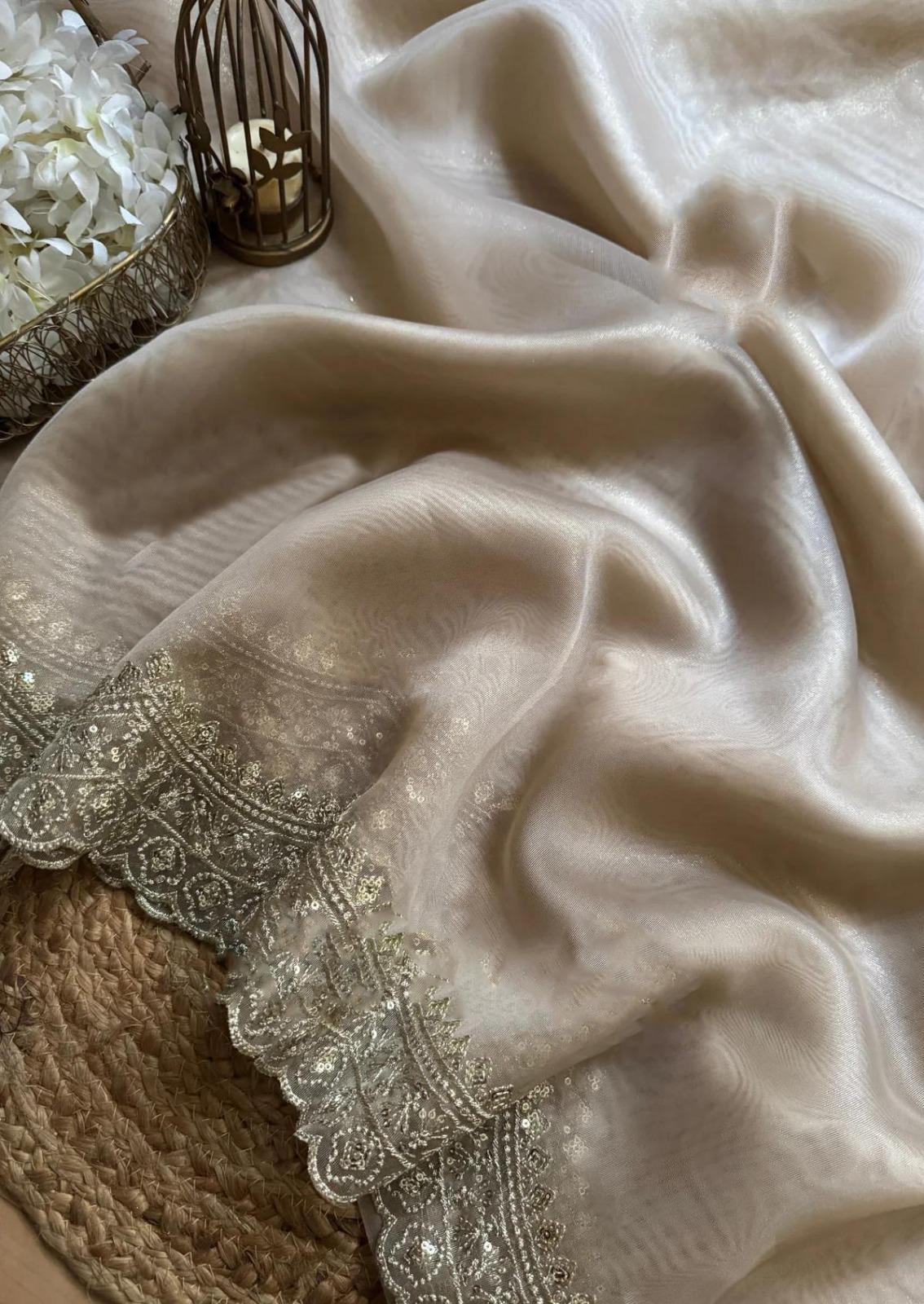 Organza Saree in Champagne Gold  