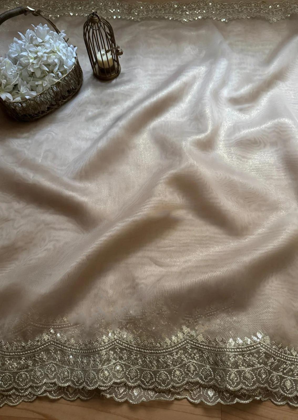 Organza Saree in Champagne Gold  