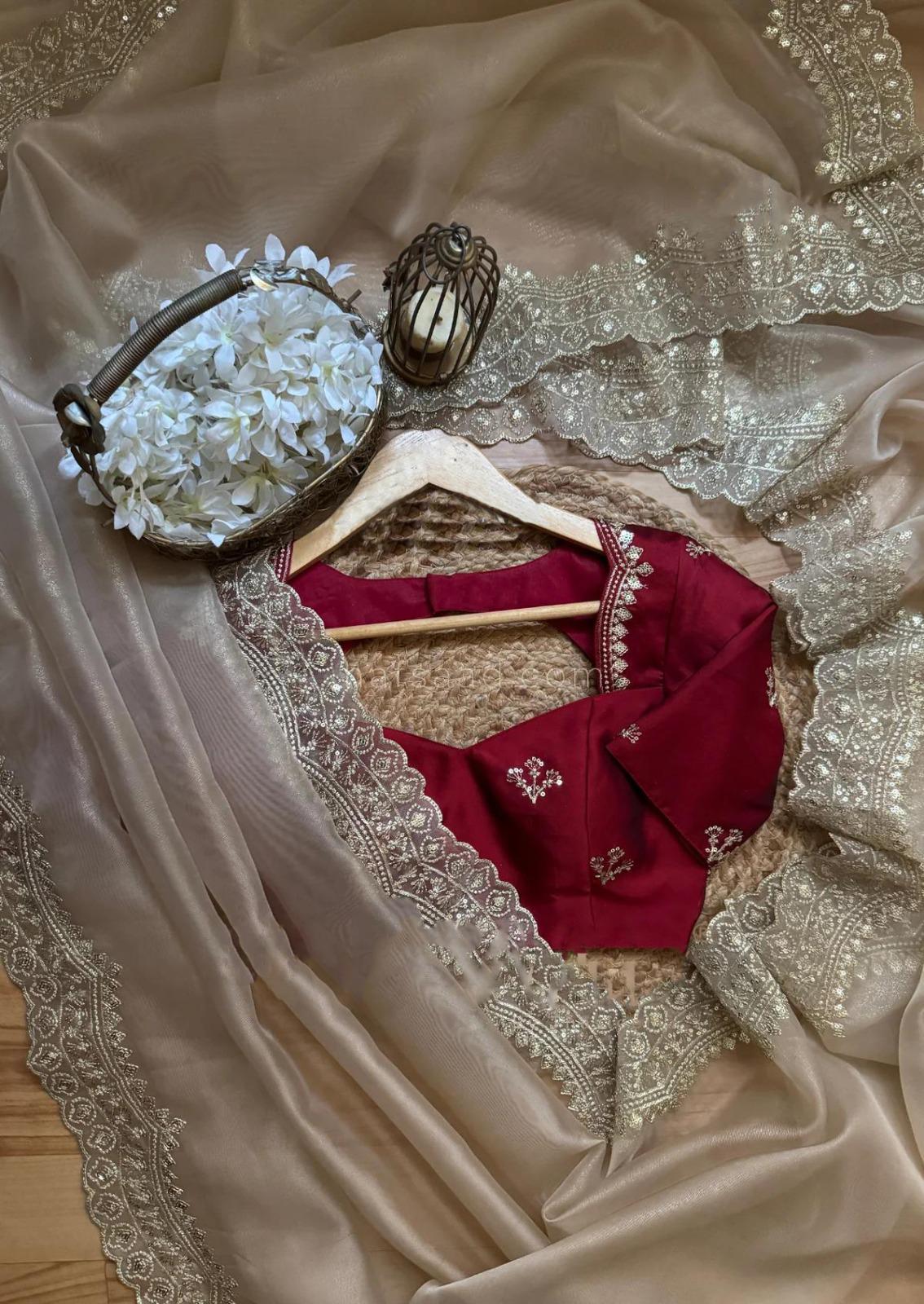 Organza Saree in Champagne Gold