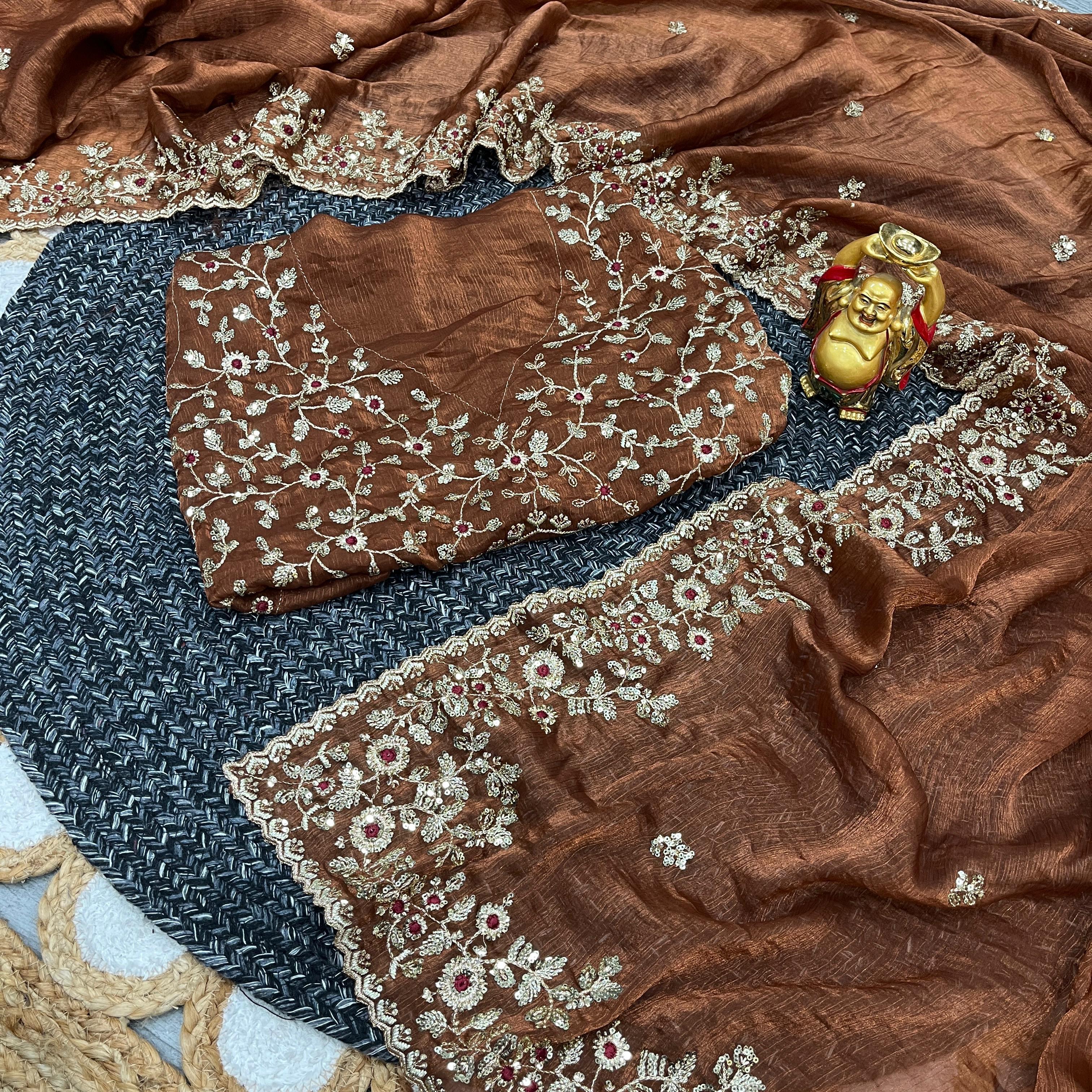 Sequins and Thread Work Chiffon Saree