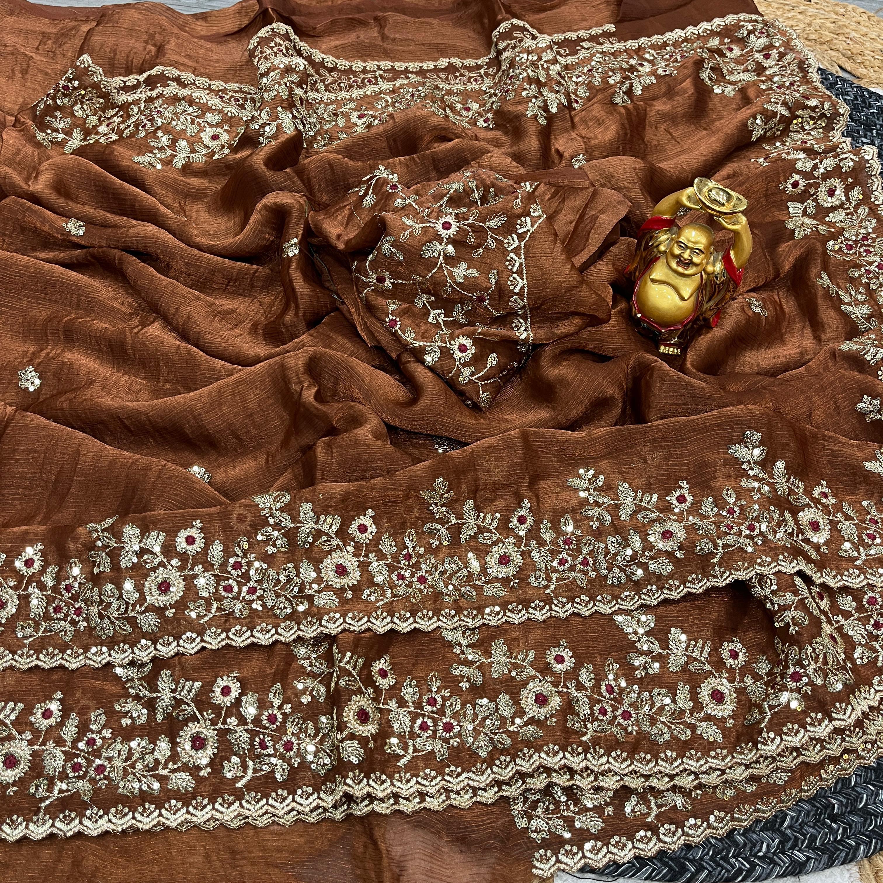 Sequins and Thread Work Chiffon Saree