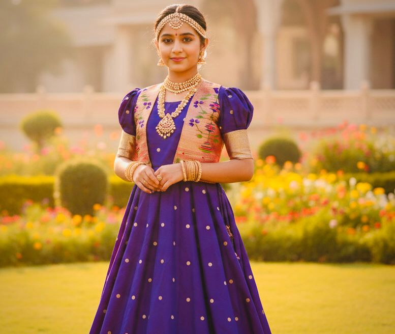 Kids Paithani Long Frock With Jacket (Fully Stitched)