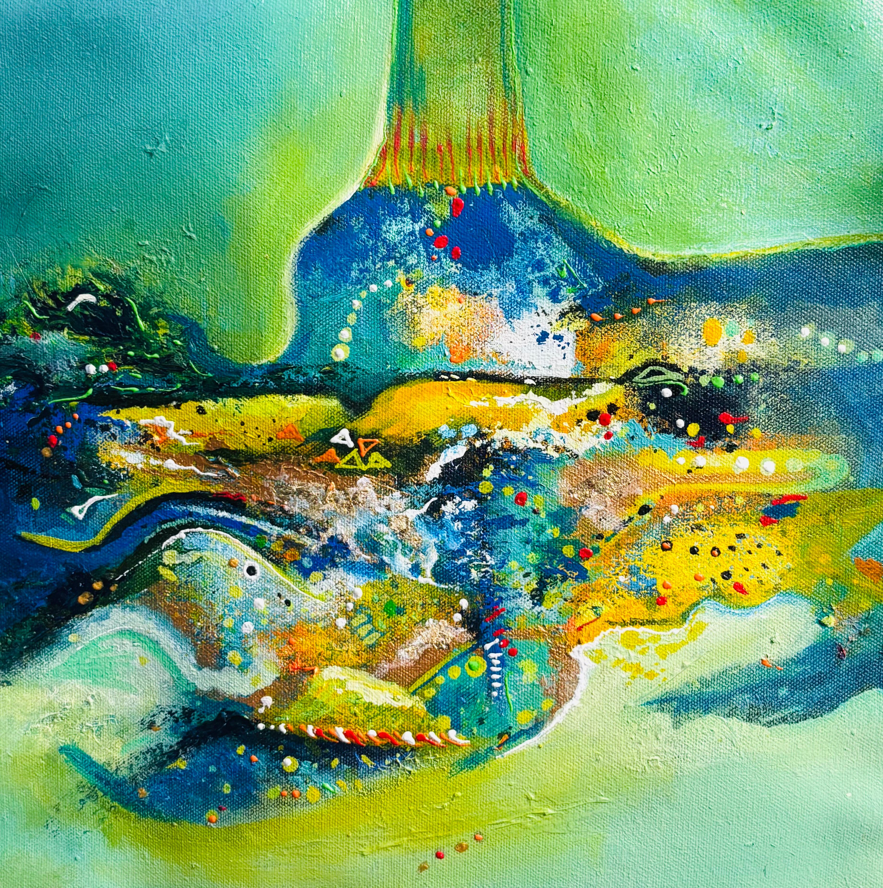 Title: Cosmic Bloom Size: 45 cm × 45 cm I Medium: Acrylic on Canvas I Presentation: Framed I Price: On Request I Prints: Limited Edition Available with Authenticity Certificates