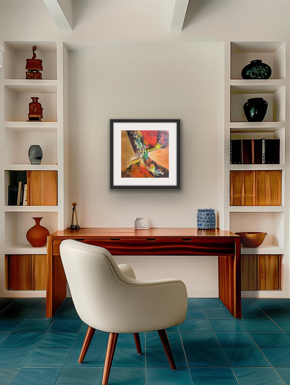 Radiant Flames I Size: 45 cm × 45 cm I Medium: Acrylic on Canvas I Presentation: Framed I Price: On Request