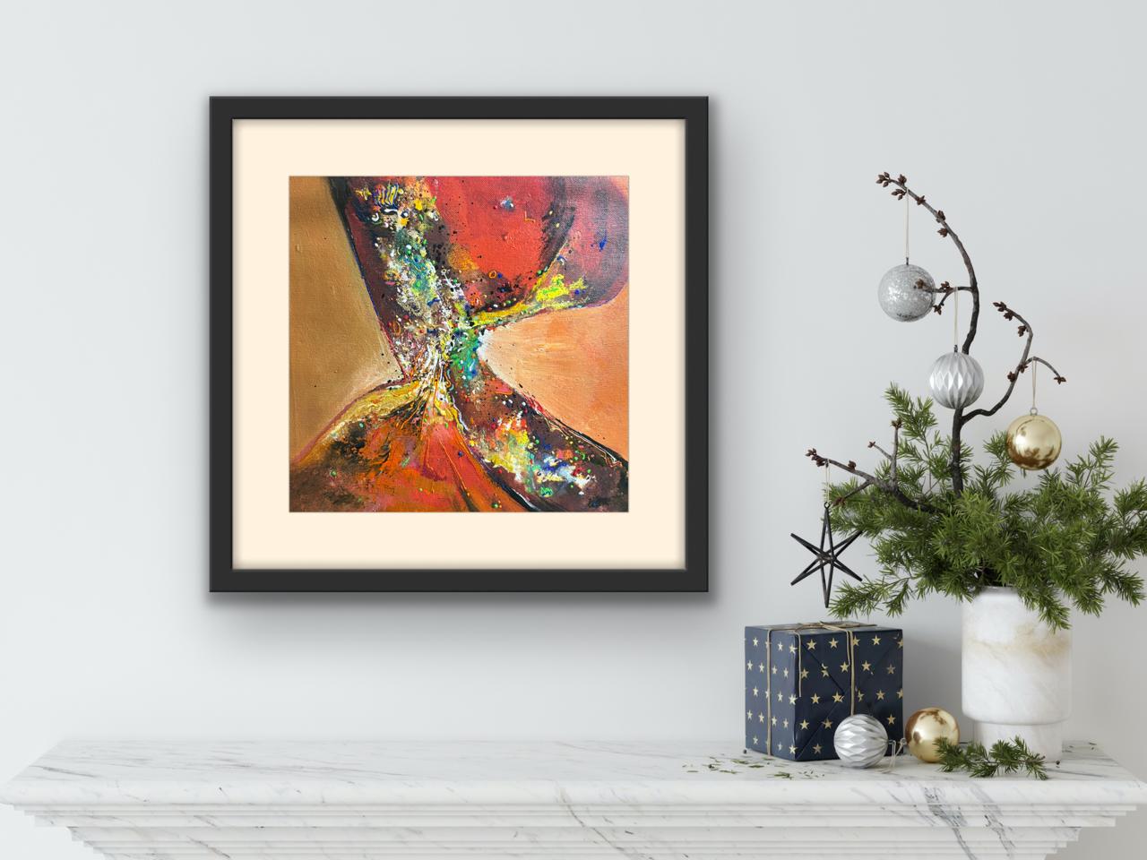 Radiant Flames I Size: 45 cm × 45 cm I Medium: Acrylic on Canvas I Presentation: Framed I Price: On Request