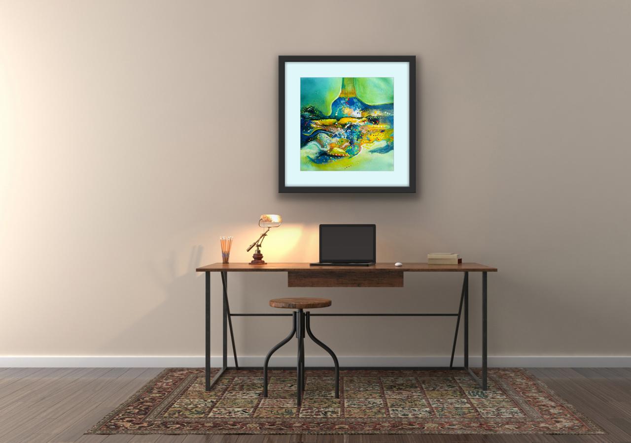 Title: Cosmic Bloom Size: 45 cm × 45 cm I Medium: Acrylic on Canvas I Presentation: Framed I Price: On Request I Prints: Limited Edition Available with Authenticity Certificates