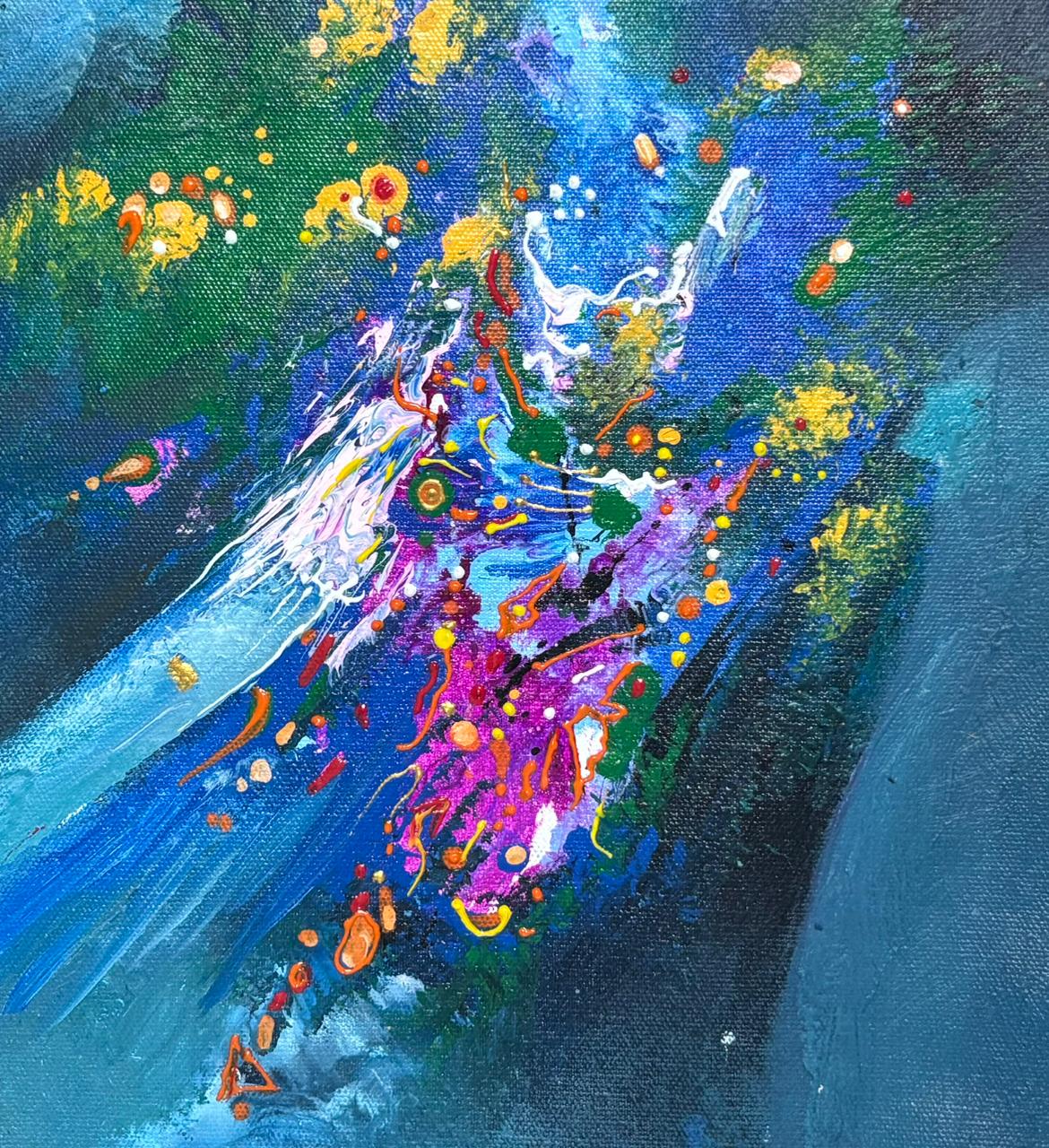 Title: Celestial Drift I Size: 45 cm × 45 cm I Medium: Acrylic on Canvas I Presentation: Framed I Price: On Request I Prints: Limited Edition Available with Authenticity Certificates