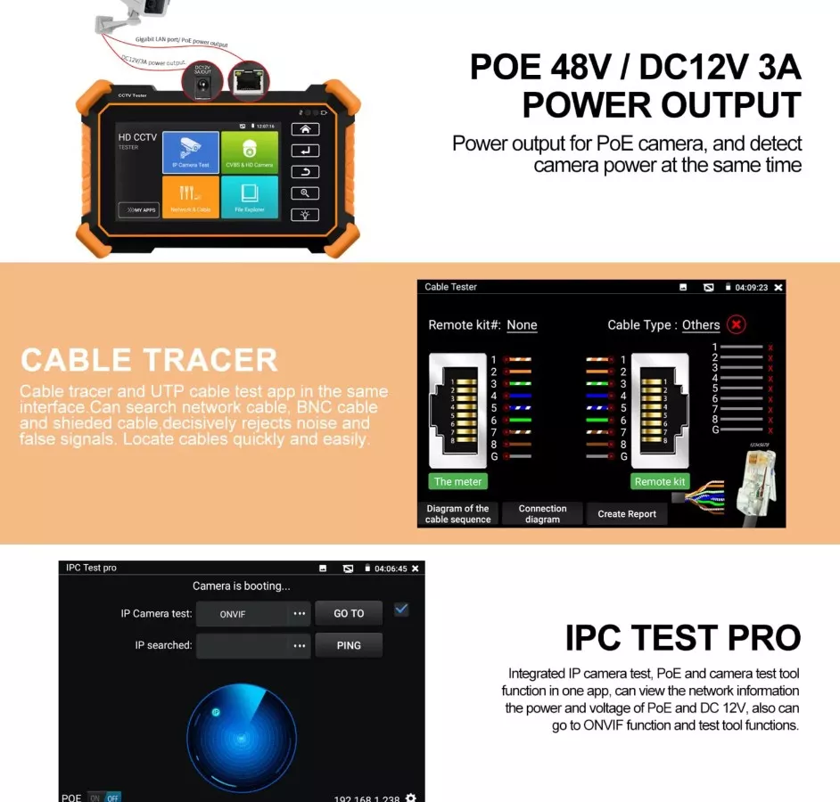 Probador Hd Cctv Ip, 4 Ips Touch Screen, All In One