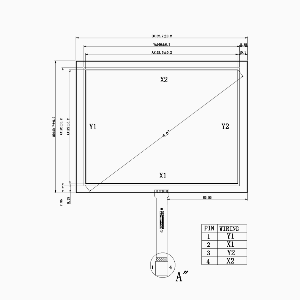 8‘’ 4-wires Resistive touch Panel for industrial HMI