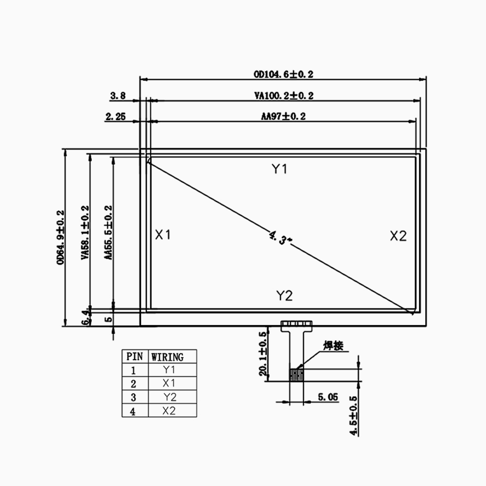 4.3‘’  4-wires Resistive touch Panel for  AT043TN24 V.7 LCD screen