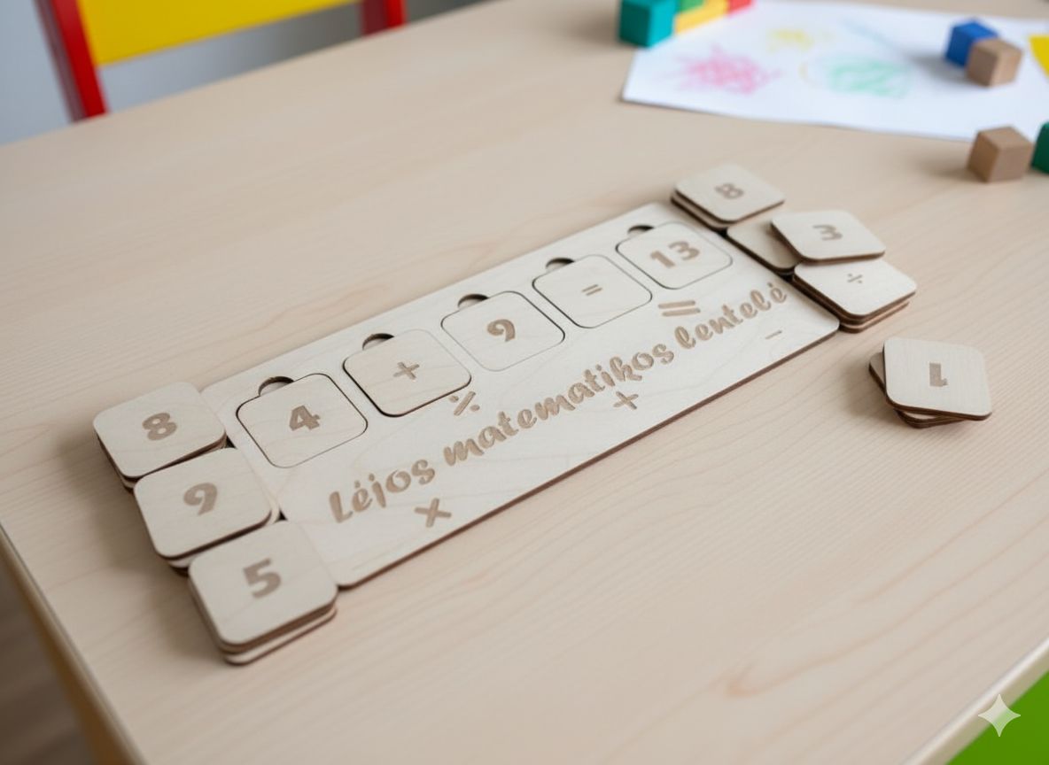 Personalizuota medžio faneros matematikos lentelė vaikams