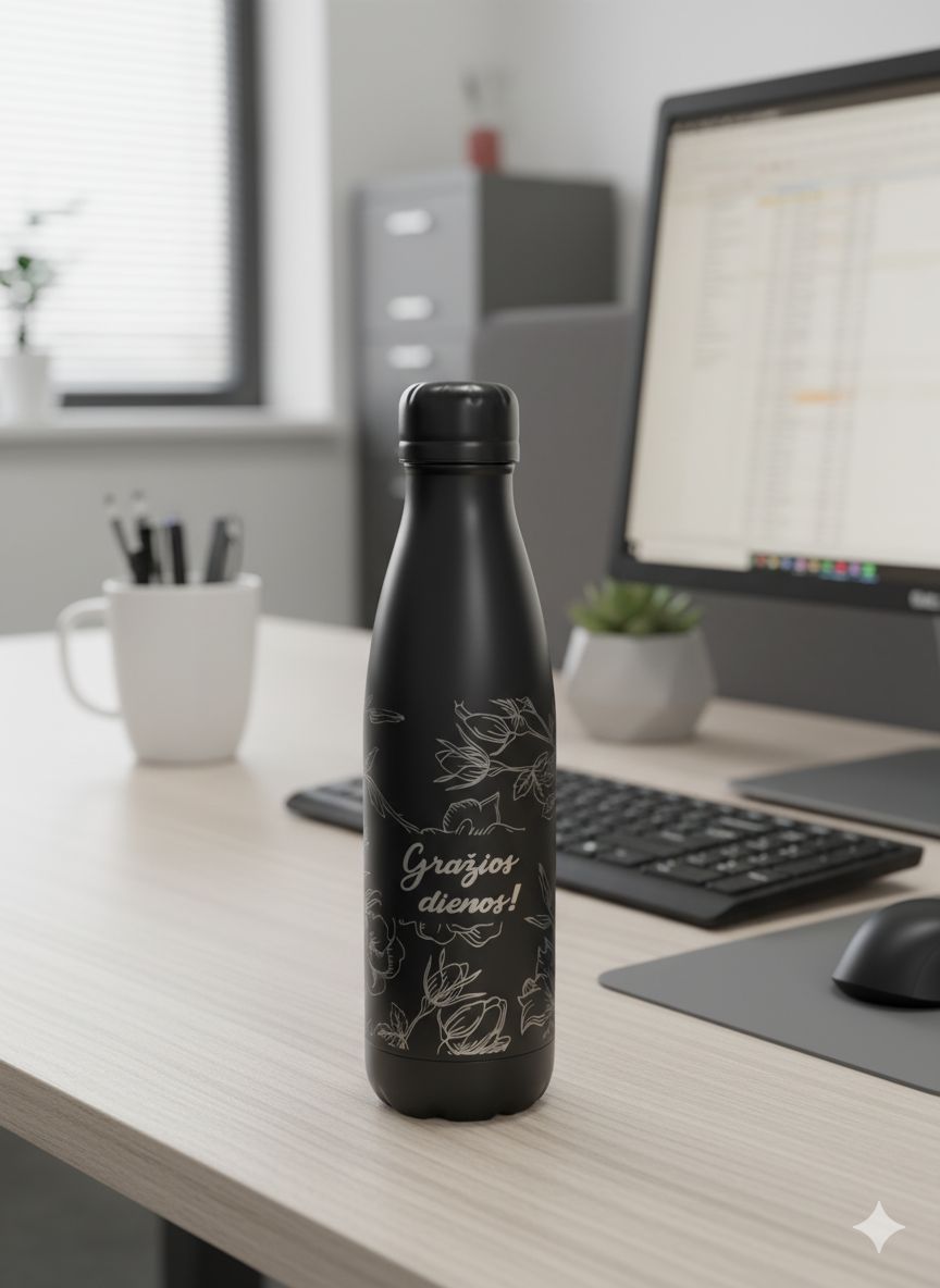 Metalinis vandens butelis su norimu užrašu