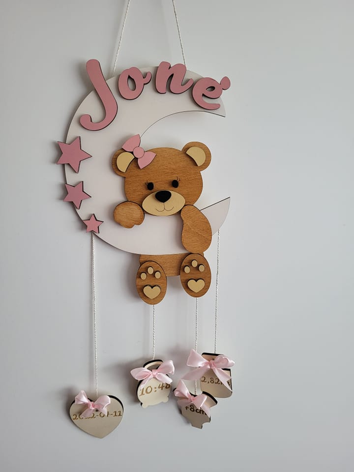 Vaiko metrikiai pakabinami ant sienos