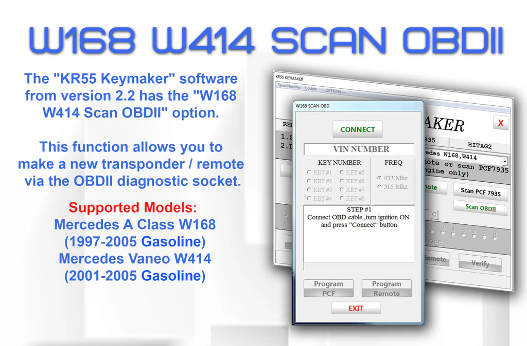MBE W168 W414 Scan OBDII license for KR55 programmer