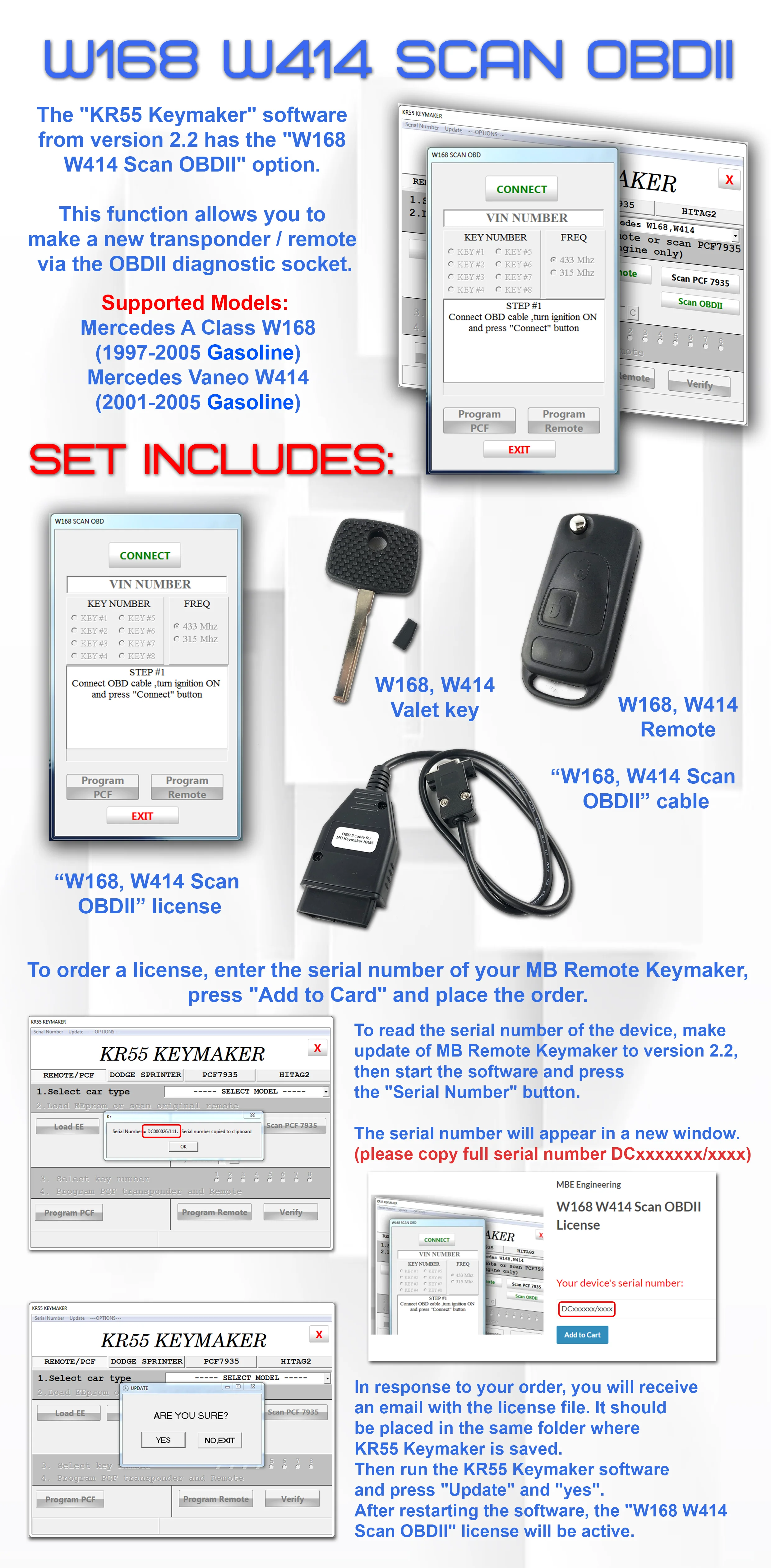 MBE W168 W414 Scan OBDII license for KR55 programmer