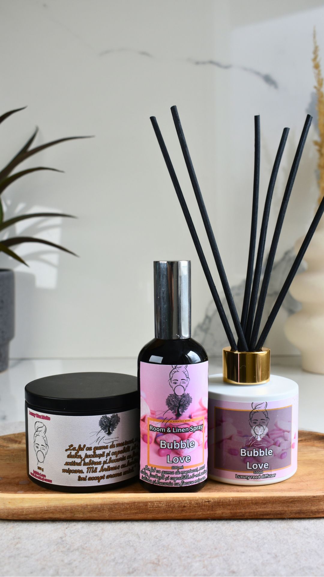 Setul Bubble Love-wax melts,room&linen spray și odorizant cu bețisoare