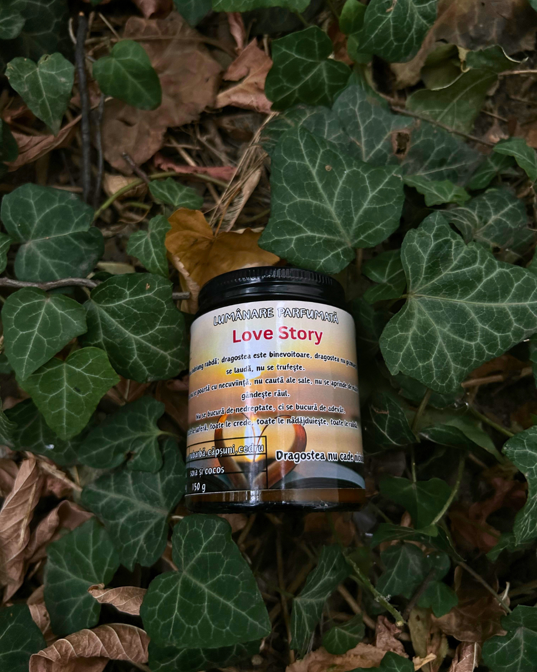Lumânare parfumată "Love Story"- rubarbă,căpșuni,cedru-150g