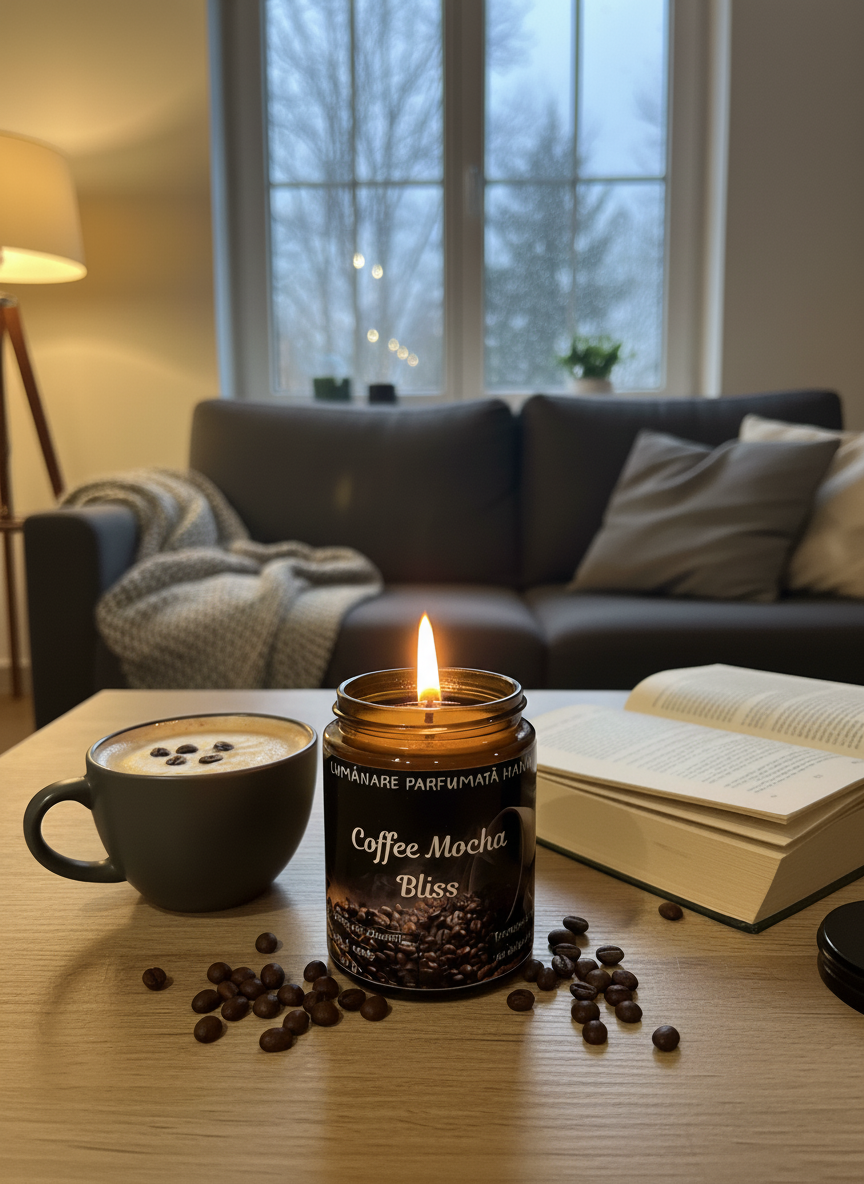 Lumânare parfumată "Coffee Mocha Bliss"- cocos, unt,caramel -150g