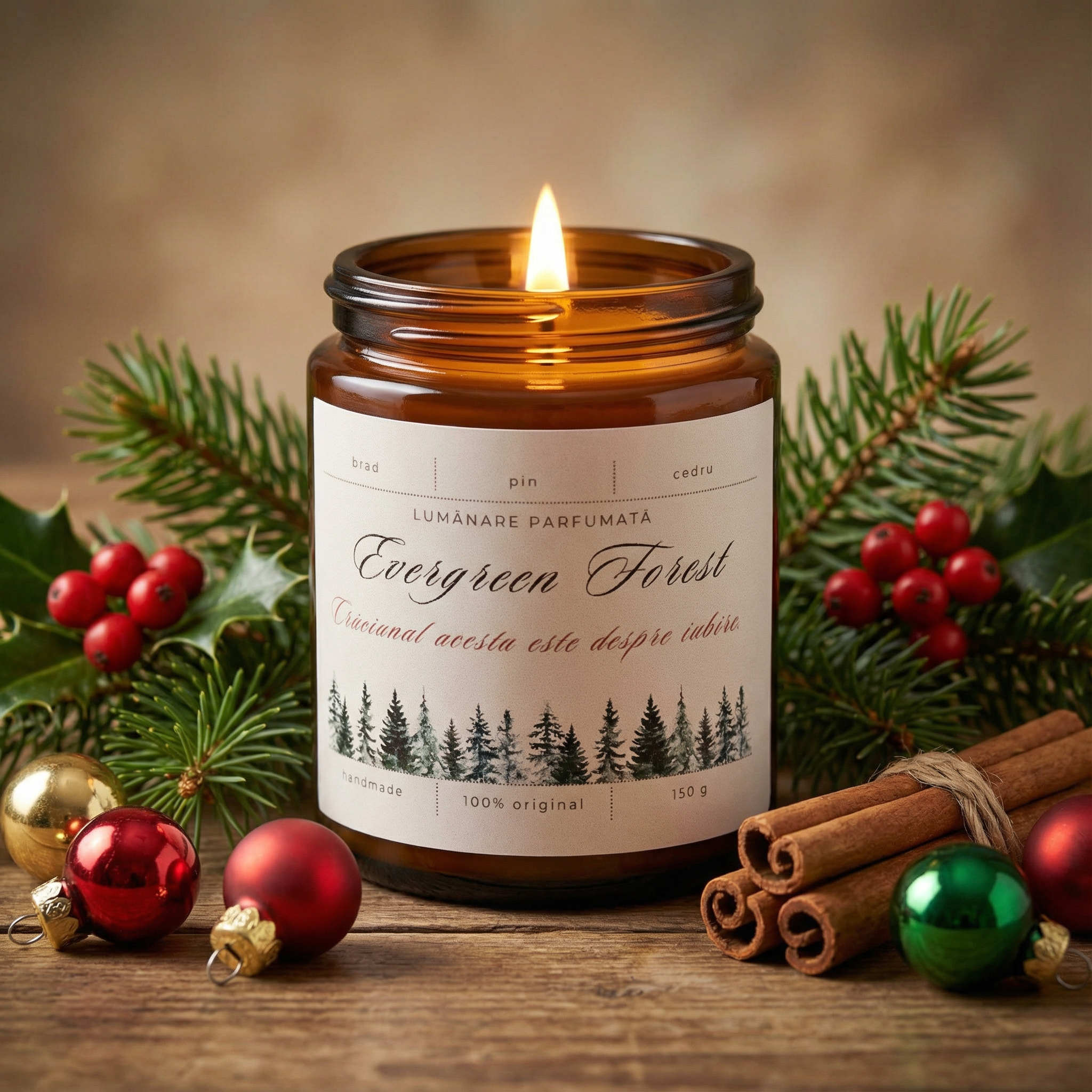 Lumânare parfumată "Evergreen forest"- brad,pin,cedru -150g