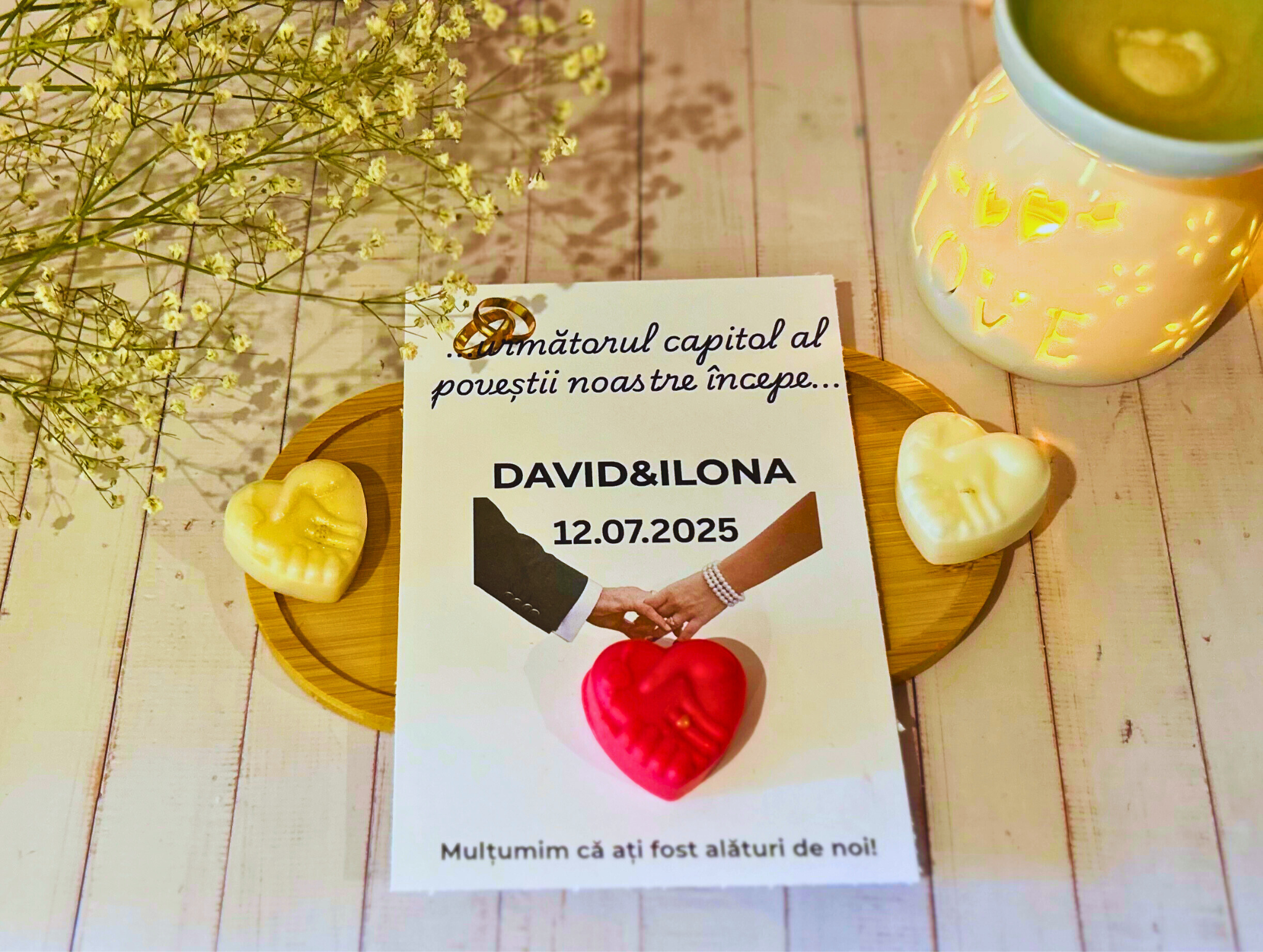Marturii nuntă "Povestea noastră"- lumânare wax melts "mâini întrepătrunse"