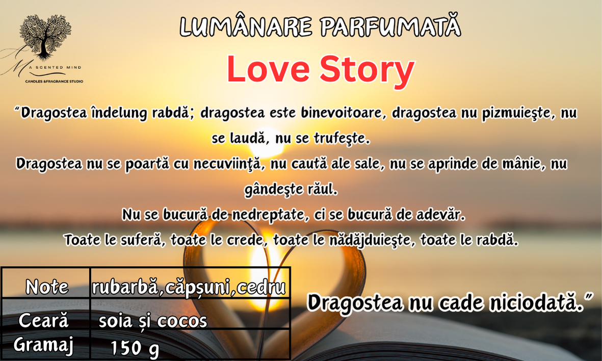 Lumânare parfumată "Love Story"- rubarbă,căpșuni,cedru-150g