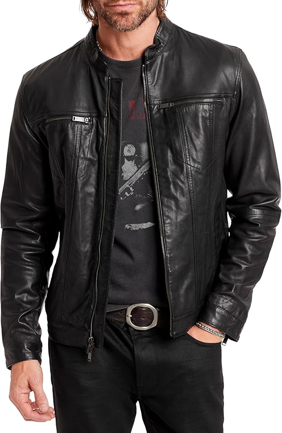 NWT John Varvatos Black Leather Racer Jacket