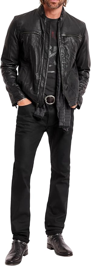 NWT John Varvatos Black Leather Racer Jacket