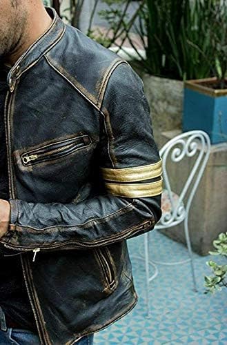 Mens Vintage Cafe Racer Motorcycle Distressed Biker Leather Jacket
