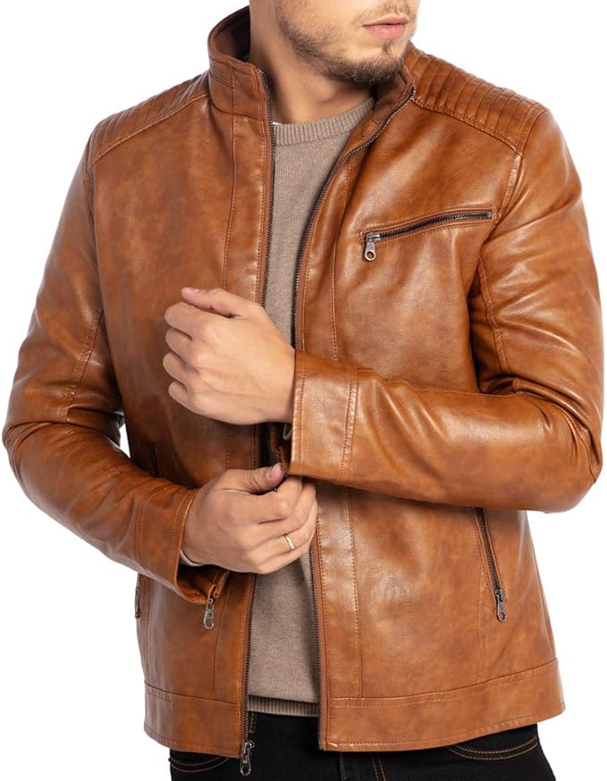 Men's Brown Faux Leather Jacket