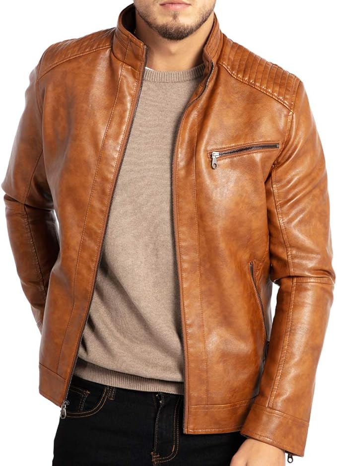 Men's Brown Faux Leather Jacket