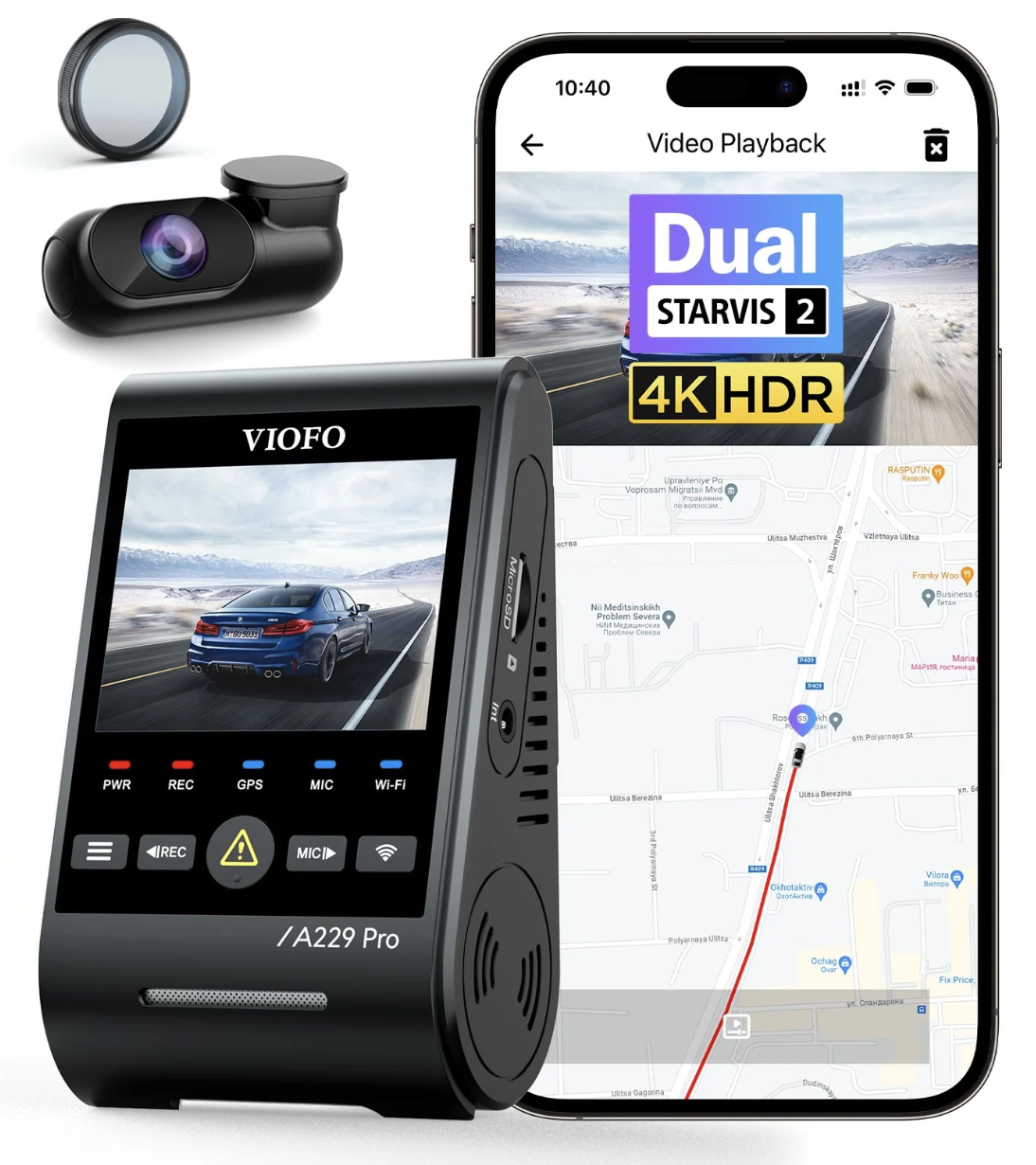 VIOFO A229 Pro 4K HDR Dash Cam, Dual STARVIS 2 IMX678 IMX675, 4K+2K Front and Rear Car Camera, 2 Channel with HDR, Voice Control, 5GHz WiFi GPS, Night Vision 2.0, 24H Parking Mode, Support 512GB Max