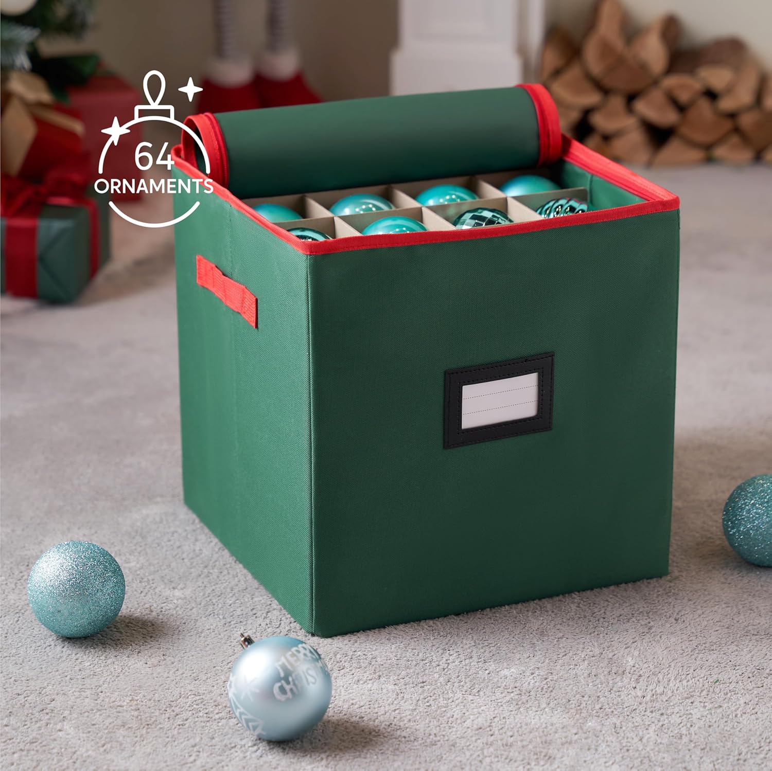 Joiedomi Christmas Ornament Storage Box with Adjustable Divider & Dual Zipper 