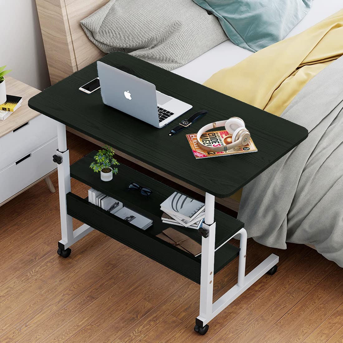 Double Layer Adjustable Overbed Laptop Table 