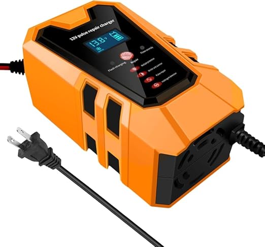 PROODOS Car Battery Charger for Car Accessories | Fully Automatic 6A 12V Bike Battery Charger and Maintainer Suitable for AGM, Gel, SLA, Lead Acid Battery (Orange)