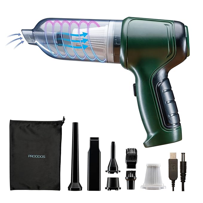 PROODOS Portable Car Vacuum Cleaner with Blower Wireless Car Accessories | 7000Pa Suction Power | 2-in-1 Vacuum & Blower | 120W Power | 42000 RPM | 4000mAh Battery (Green) 6-Months Warranty
