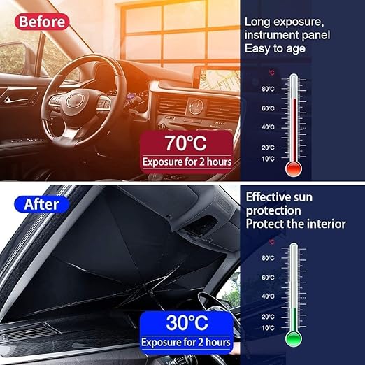 PROODOS Car Sunshade Umbrella | Car Accessories | Car Sun Shade Protector for Windshield | Car Umbrella Sun Shade Cover | 4 Layers UV Block Umbrella, Car Front Window Heat Insulation