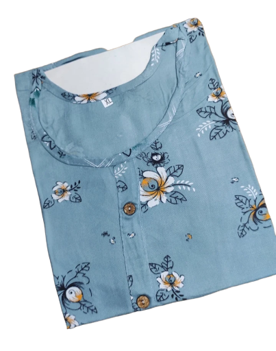 Floral Printed Blue Cotton Kurti