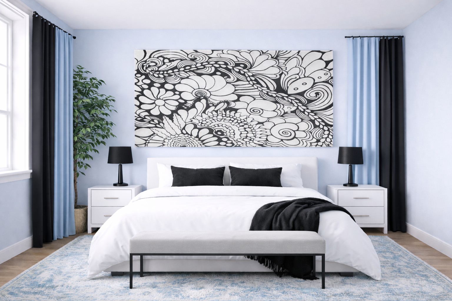 Floral Abstract Wall Art Black and white artwork 