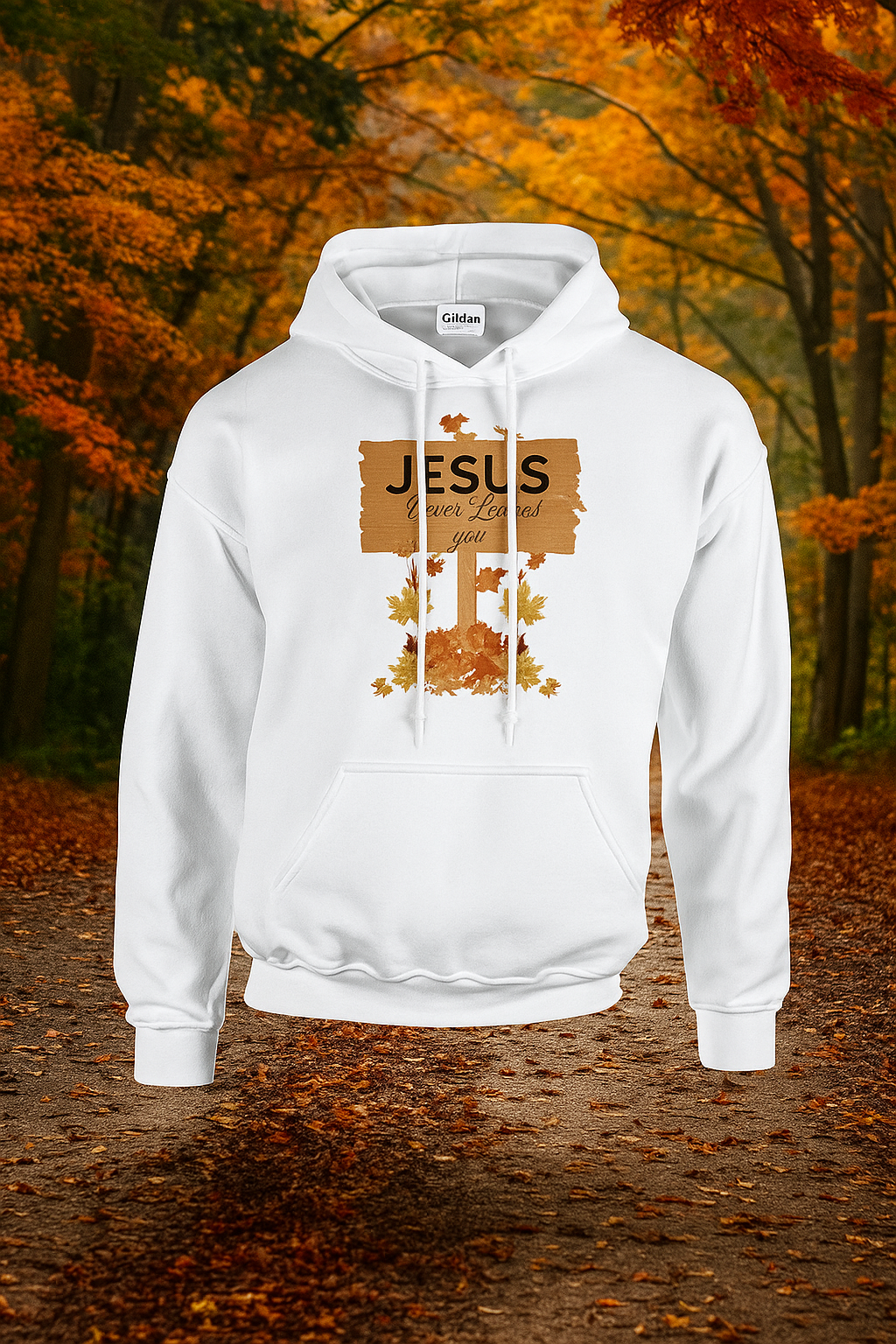 Jesus Never Leaves You Sweatshirt – Christian Faith Shirt | Inspirational Fall Apparel for Men & Women