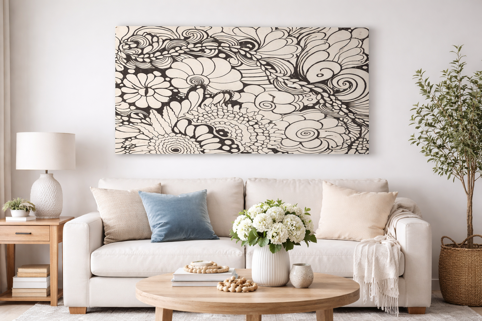 Floral Abstract Wall Art Black and white artwork 