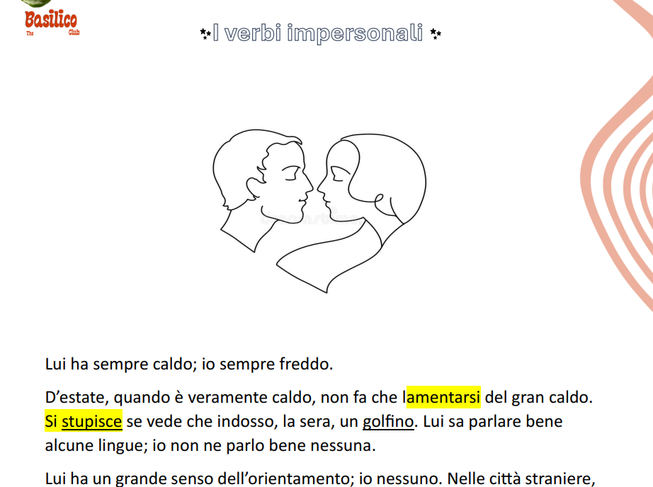 Verbi Impersonali e Cose in comune